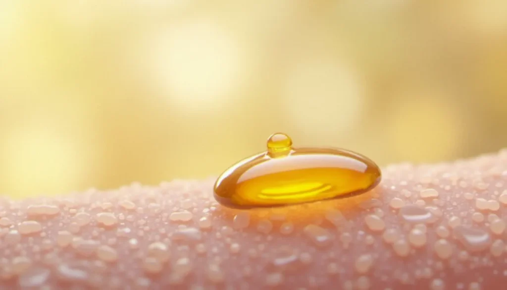Représentation macroscopique de la pénétration d'un extrait de CBD à travers les couches du derme humain