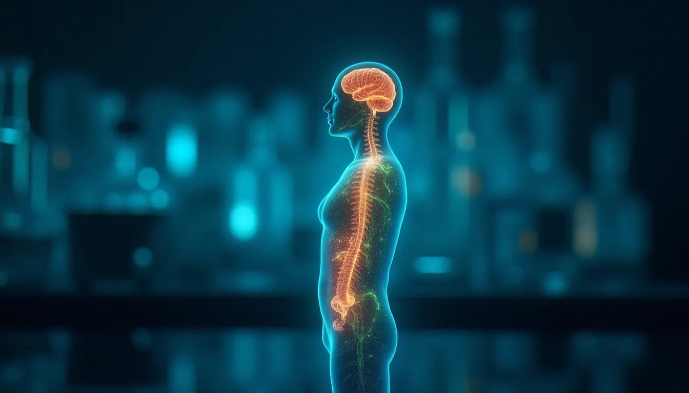 Représentation scientifique du système endocannabinoïde humain montrant les récepteurs CB1 et CB2 activés par les molécules du CBD tea dans le cerveau et le système digestif
