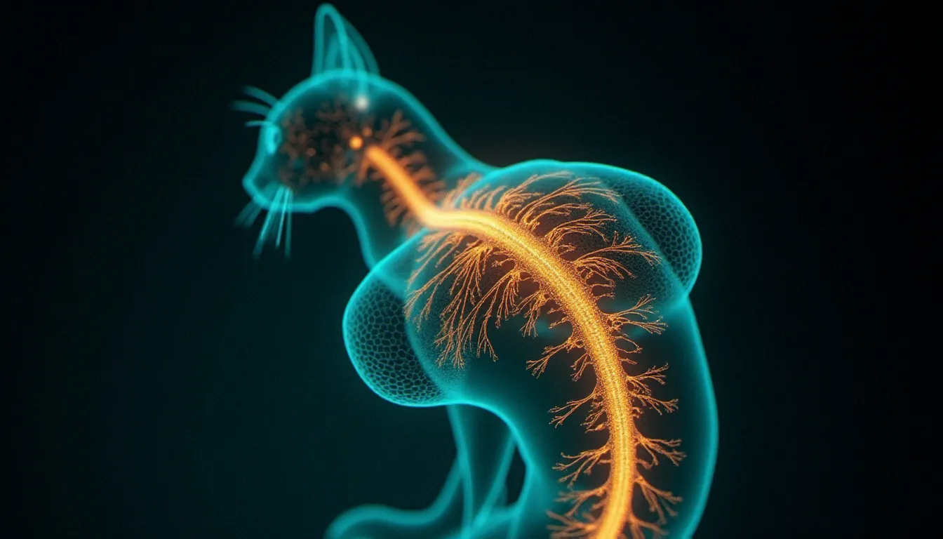 Représentation du système endocannabinoïde du chat montrant la distribution des récepteurs CBD dans le cerveau et la moelle épinière féline