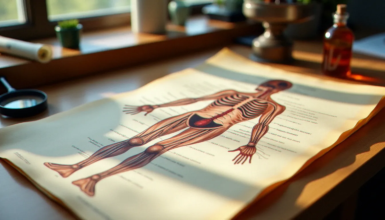 Illustration scientifique du système nerveux humain sur papier dans un environnement de laboratoire, représentant la recherche sur le système endocannabinoïde et l'action du CBD