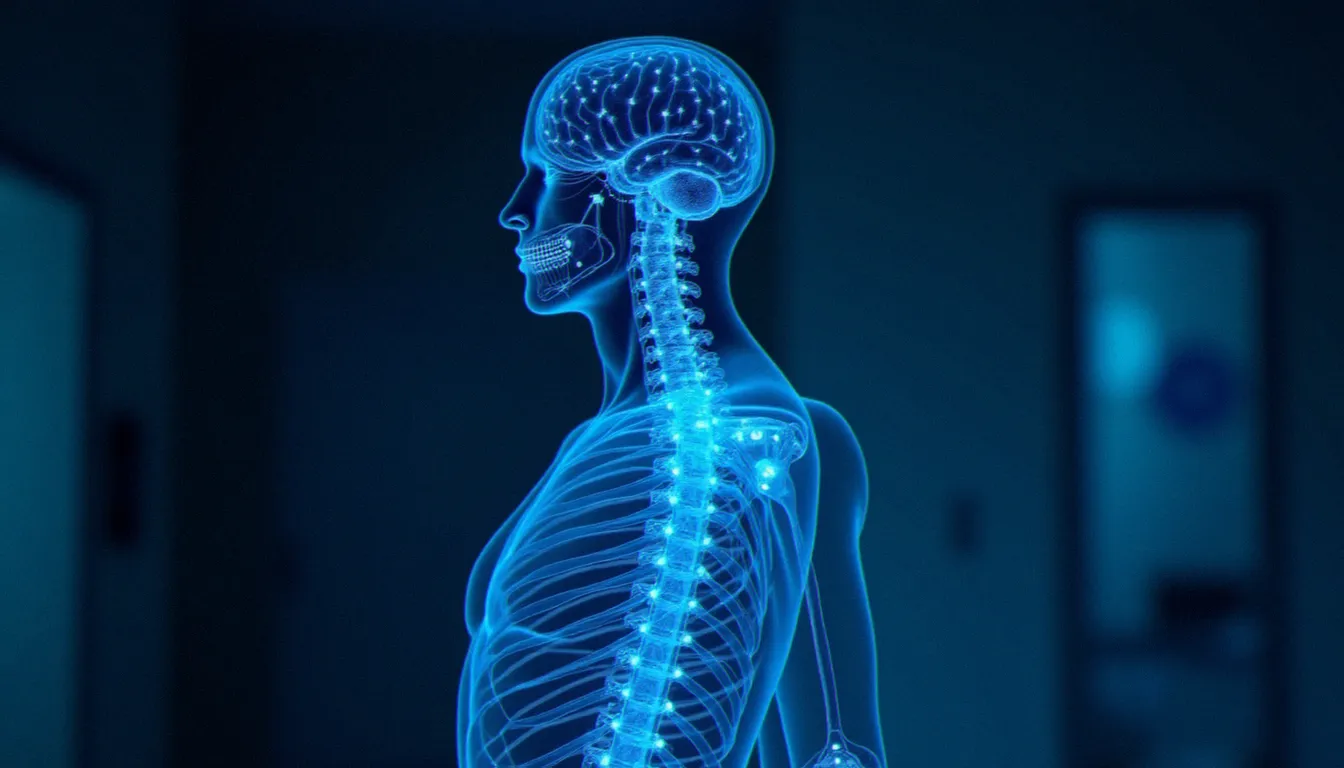 Modèle anatomique du corps humain illustrant les voies neurales et les points de réception des CBDs dans le système endocannabinoïde