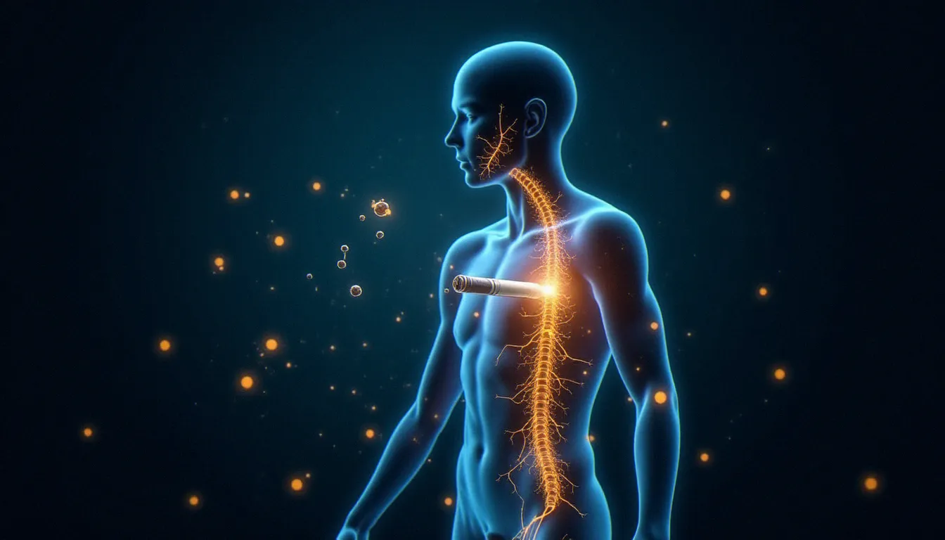 Représentation conceptuelle du système endocannabinoïde humain avec des récepteurs lumineux illustrant l'action du CBD contenu dans une cigarette CBD