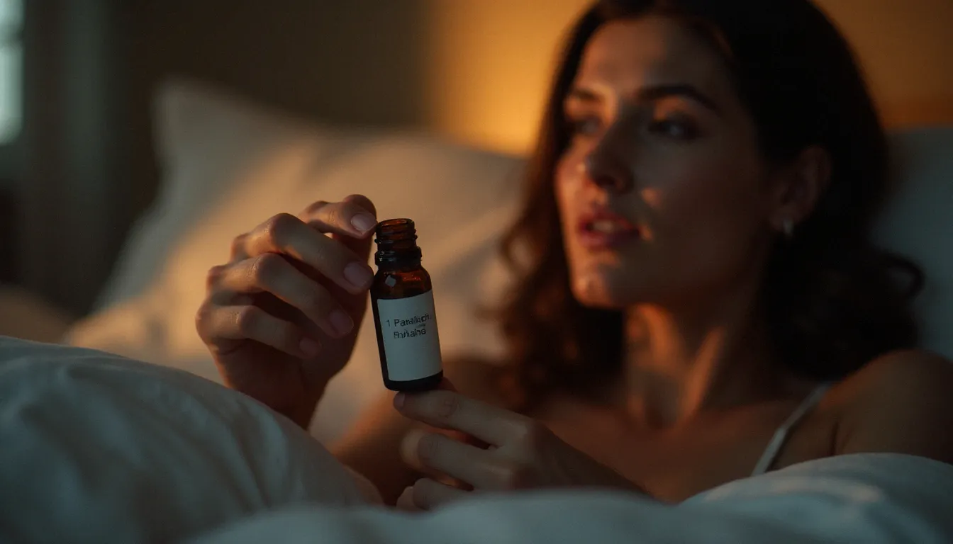 Personne utilisant une huile CBD en voie sublinguale dans une chambre apaisante, illustrant la posologie recommandée pour l'huile CBD Hollyweed
