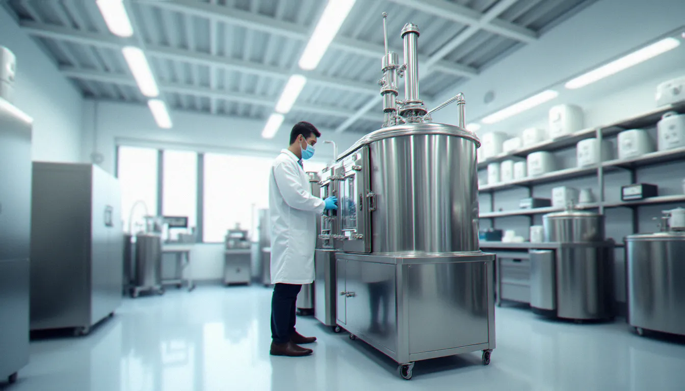 Machine d'extraction au CO2 supercritique dans un laboratoire CBD industriel moderne, utilisée pour produire une huile CBD sans THC