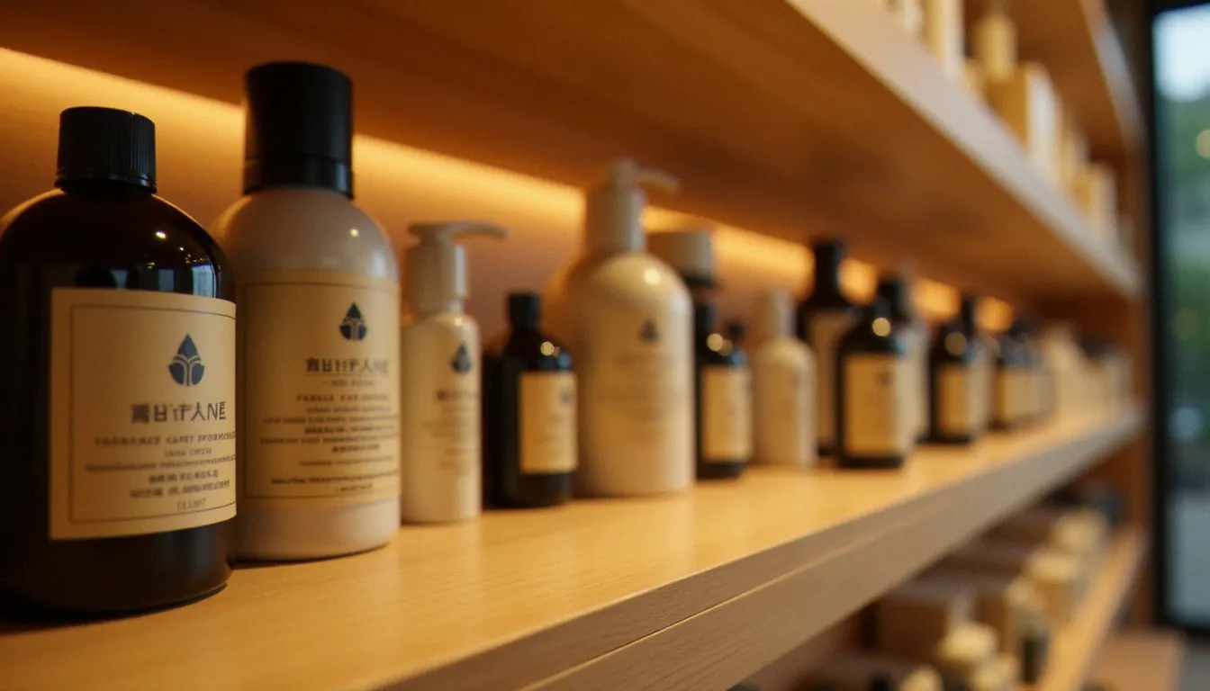 Boutique de bien-être japonaise à Osaka proposant des cosmétiques à base de chanvre dans un cadre épuré et contemporain