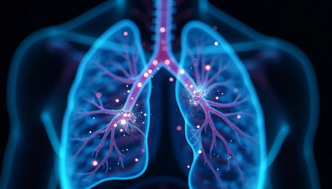 Représentation visuelle des alvéoles pulmonaires et de l'absorption rapide du CBD dans la circulation sanguine par inhalation