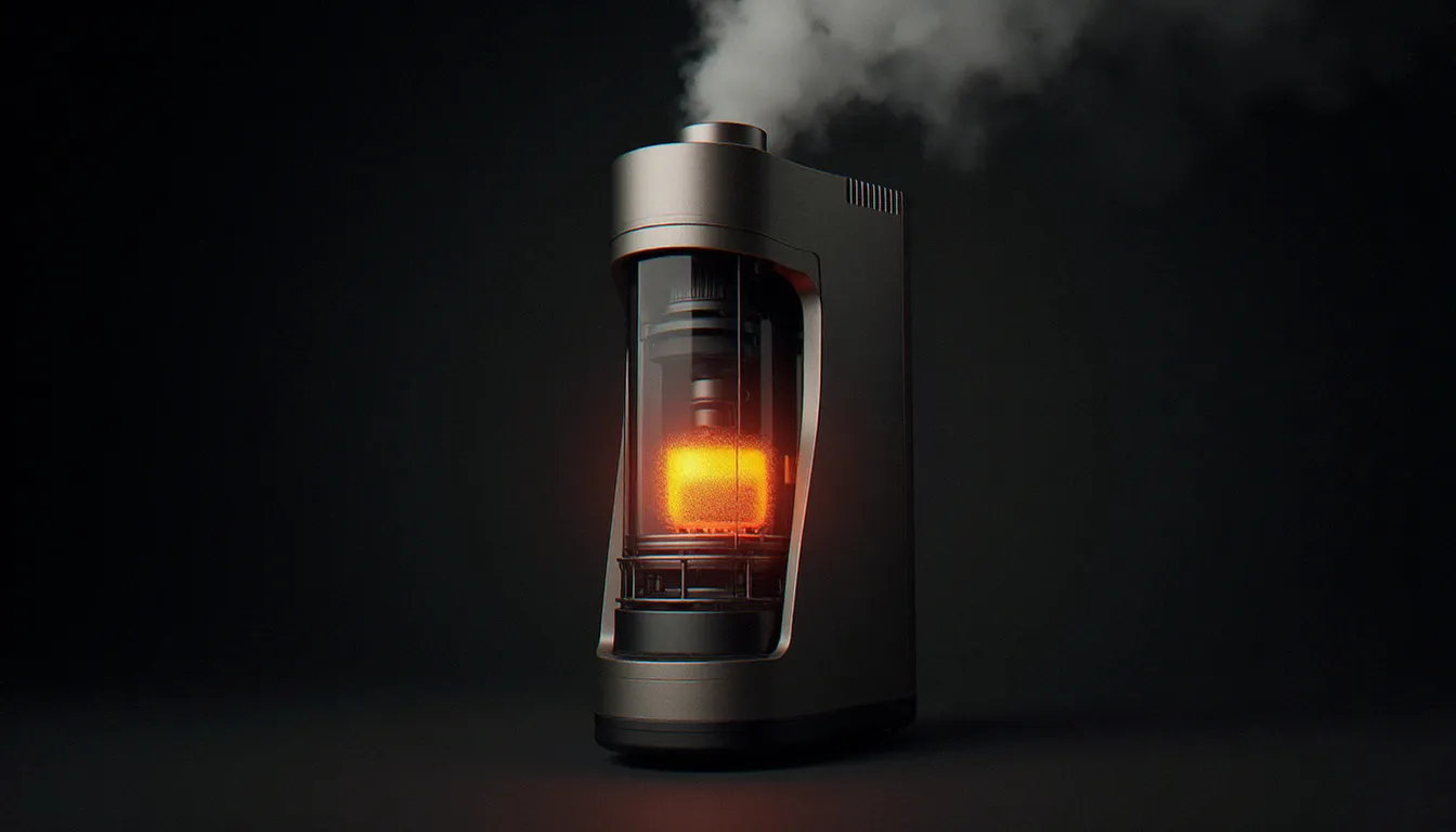 Coupe transversale d'un vaporisateur à convection montrant la chambre céramique chauffante et le flux d'air intérieur