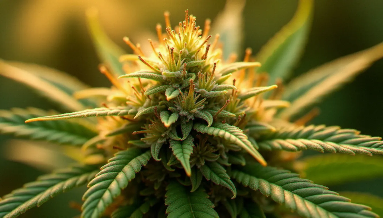 Vue macro des trichomes d'une fleur CBD montrant les glandes résineuses contenant les cannabinoïdes
