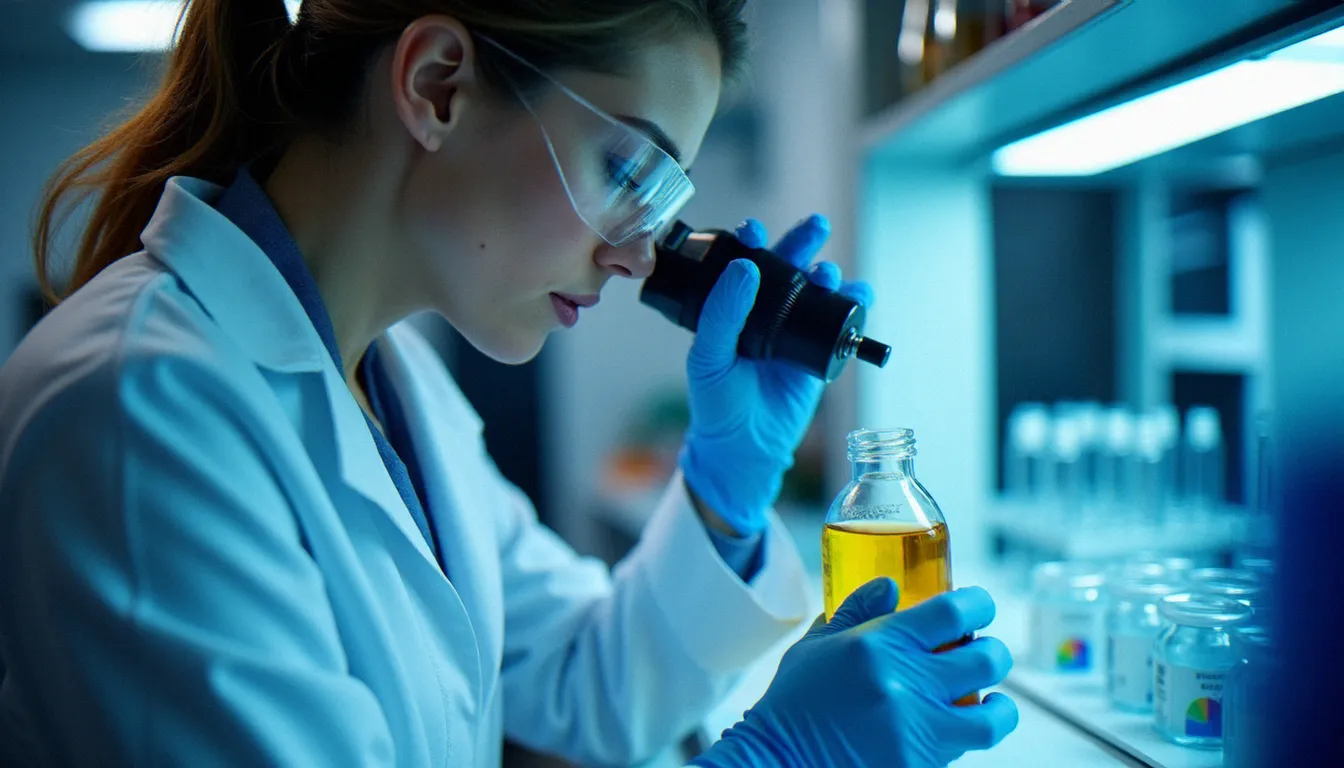 Technicien de laboratoire analysant un échantillon d'huile CBD avec équipement chromatographique — traçabilité et contrôle qualité au cœur de l'expertise CBD