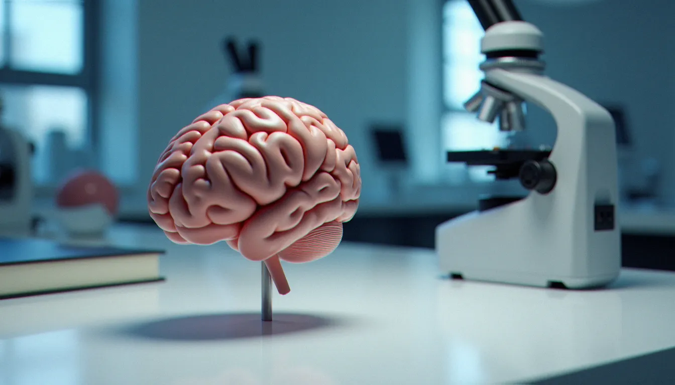 Modèle anatomique de cerveau humain en laboratoire représentant les mécanismes neurobiologiques de l'effet CBD